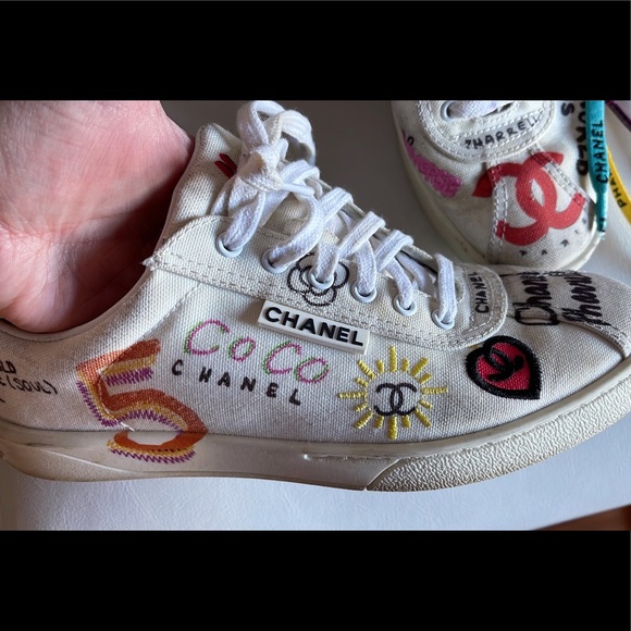 CHANEL X PHARRELL White Graffiti Limited Edition Sneakers, size 6 - Picture 8 of 13